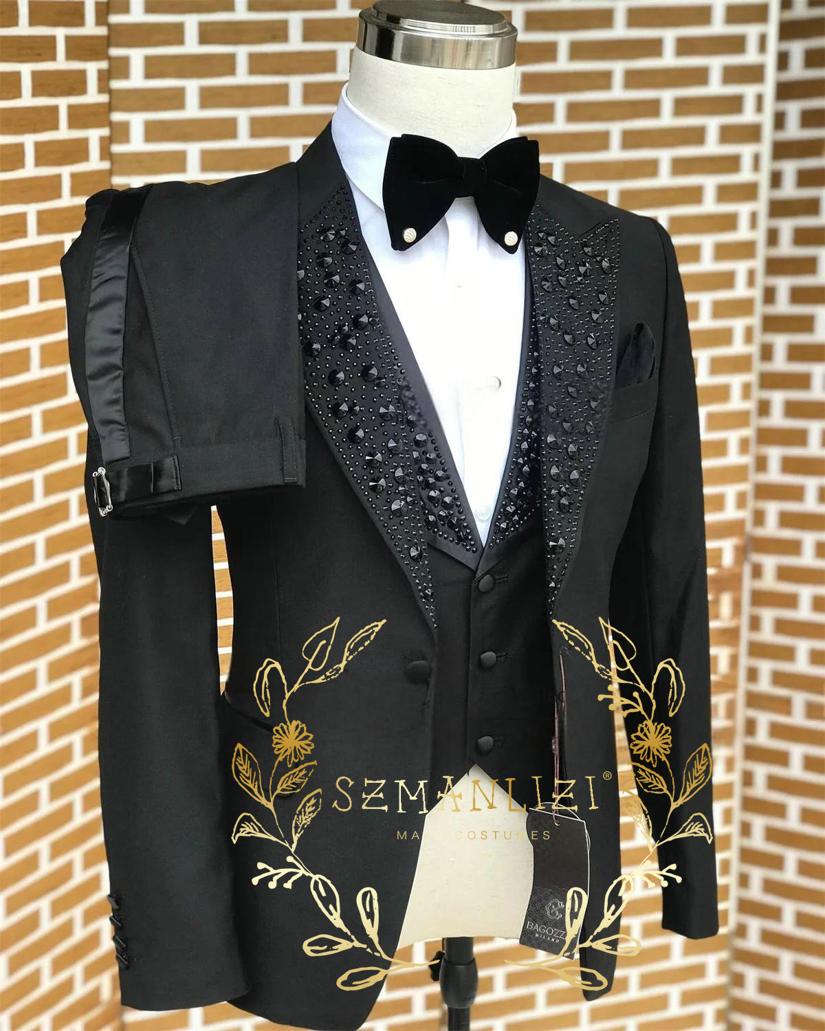 Formal Wear For Men Black Suit - Pakaian pria, hitam, setelan tuksedo kristal
