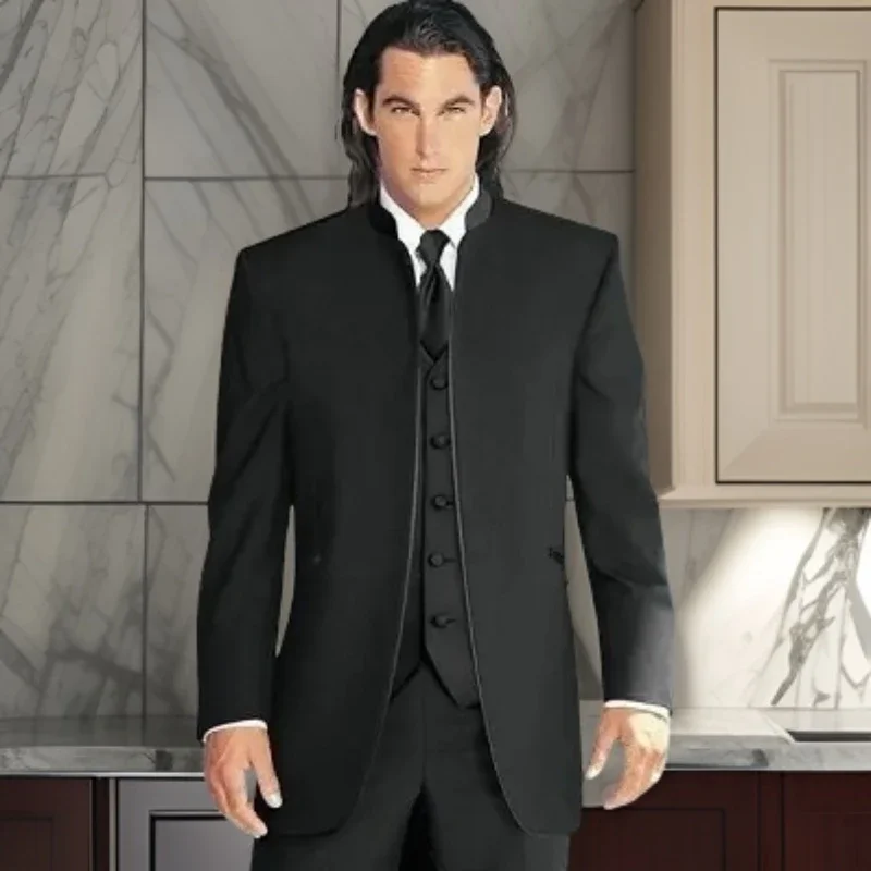 Formal Wear For Men Black Suit - Setelan Pernikahan Pria dengan Kerah Berdiri
