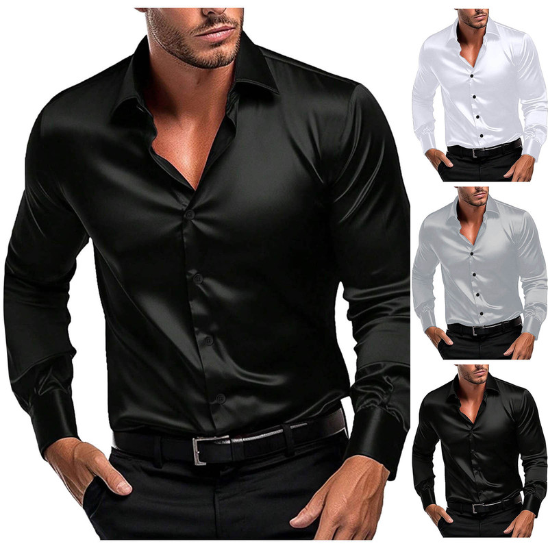 Mens Formal Look - Kemeja Pria Lengan Panjang Satin Mengkilap