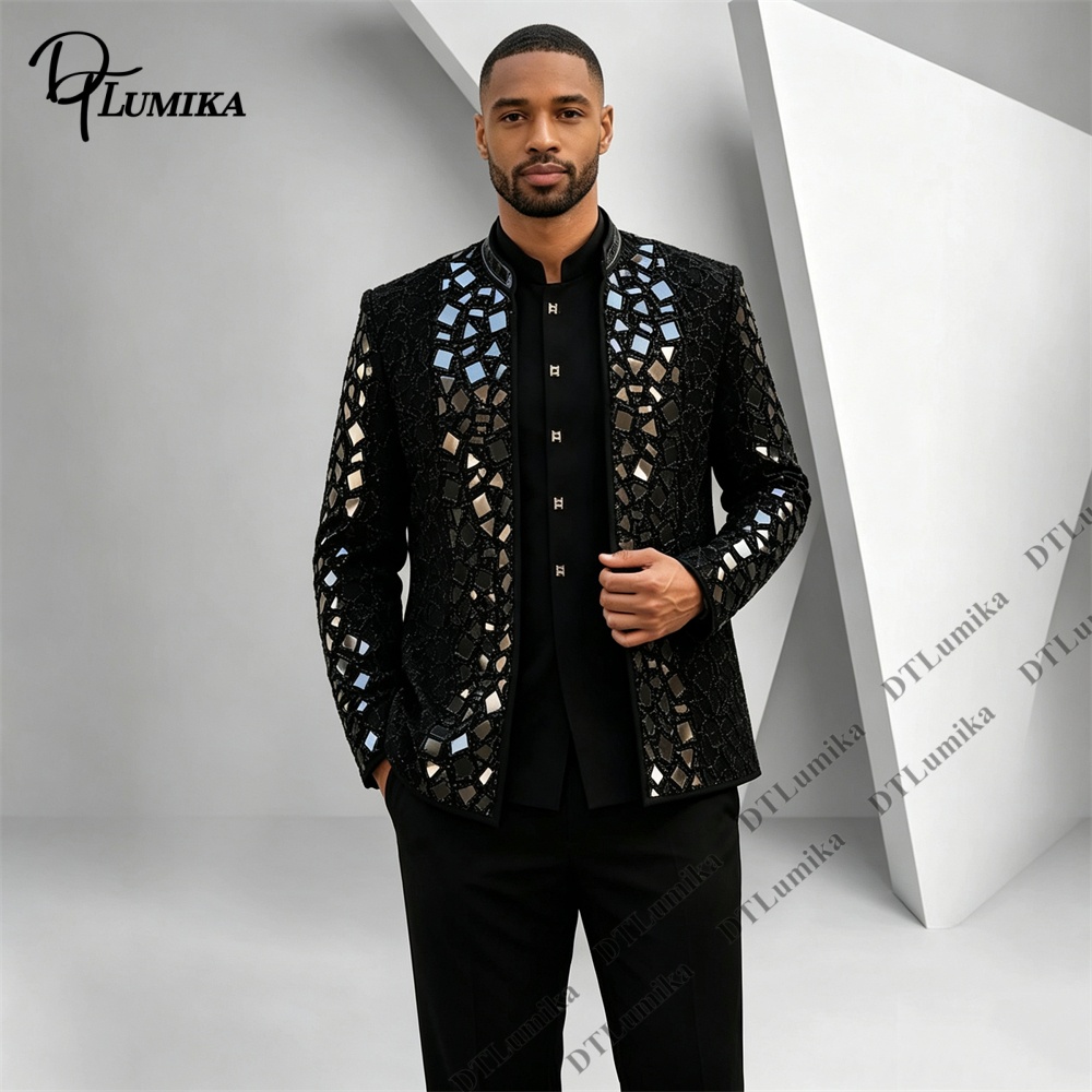 Setelan Jas Pria Kerah Mandari - Formal Wear For Men Black Suit ulasan dan harga