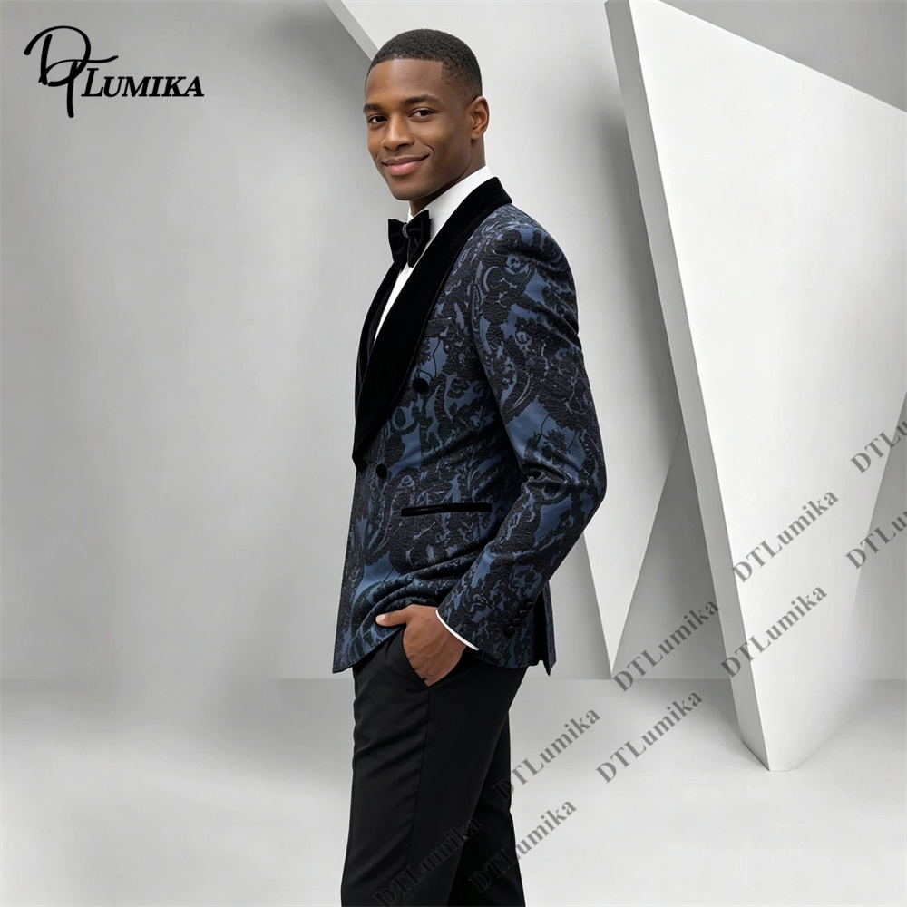 Setelan Tuxedo Jacquard Paisle - Formal Wear For Men Black Suit ulasan dan harga